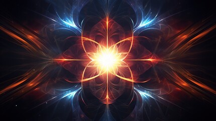Poster - A harmonious digital art piece showcasing symmetrical light patterns that evoke themes of energy and balance, ideal for use in creative projects with a central focal point.