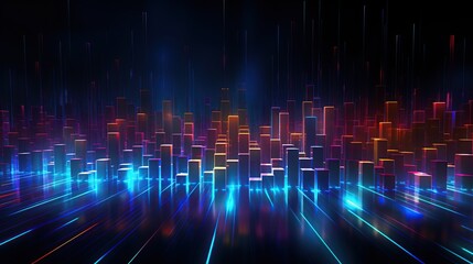 Poster - A cybernetic city pulse with neon skyscrapers and light streams, embodying urban digital transformation, ideal for futuristic themes and presentations, with copy space.