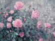 oil painting of pink roses in the style of dreamy color palette