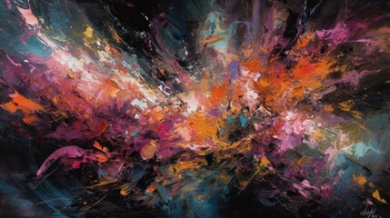 Wall Mural - An abstract painting featuring a dynamic burst of colors, evoking a sense of movement and raw emotion with chaotic brushstrokes.
