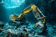 Excavator operates in underwater setting with mine in Pacific environment. Concept Underwater Excavator, Pacific Mines, Deep Sea Machinery, Marine Construction, Underwater Operations