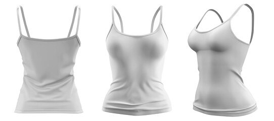 Sticker - Set of woman white, front, back and side view Spaghetti thin strappy Strap Camisole tank cami Top on transparent background cutout, PNG file. Mockup template for artwork graphic design