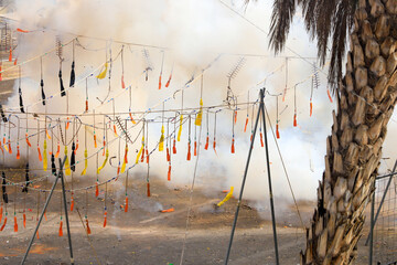 Canvas Print - Of firecrackers of different sizes during the Mascleta of Valencia, Spain