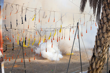 Canvas Print - Of firecrackers of different sizes during the Mascleta of Valencia, Spain