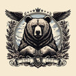 bear in frame with old engraving vector style, bear retro vintage illustration