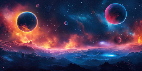Wall Mural - fantastic multicolored outer space with stars, constellations, galaxies, planets