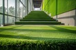 artificial turf covered steps in a modern building