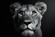Portrait of a lioness on a black background,  Studio shot