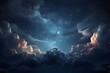 Night sky with clouds and stars as background. Generative AI