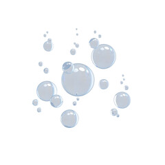 Wall Mural - Set of bubbles. 3D Soap bubble floating on transparent background. Soap transparent balloon. 3D Rendering. Render of transparent glass circle liquid object, soap water bubble with reflection. PNG