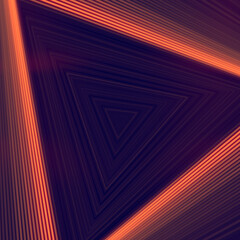 Fototapete - 3d rendering digital illustration with geometric pattern of a series of triangles with orange light waves