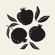 Pomegranate hand drawn vector illustration. Modern print with pomegranate and leaves. Black colors. Design for wallpaper, textile, decor, poster, card.