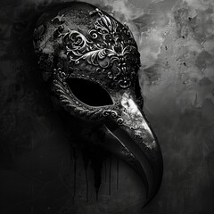 Wall Mural - a black and white mask with a bird beak