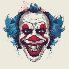 Wall Mural - a clown face with blue hair and red nose