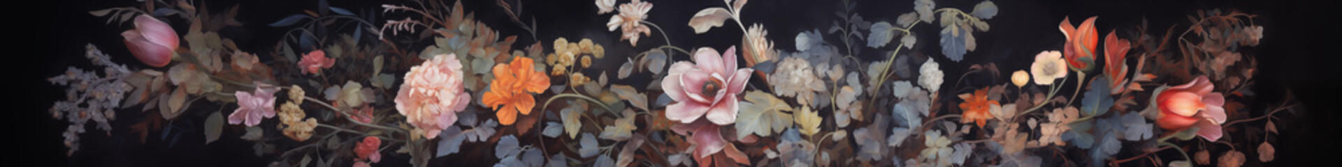 Canvas Print - abstract banner painting, texture background, flowers, plants, flowers on black background