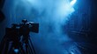 Cinema spotlight with smoke blue neon light, professional cinema light, cinema and entertainment concept.