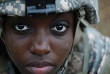 Fototapeta Kosmos - Face of a black female United States soldier, Memorial Day.