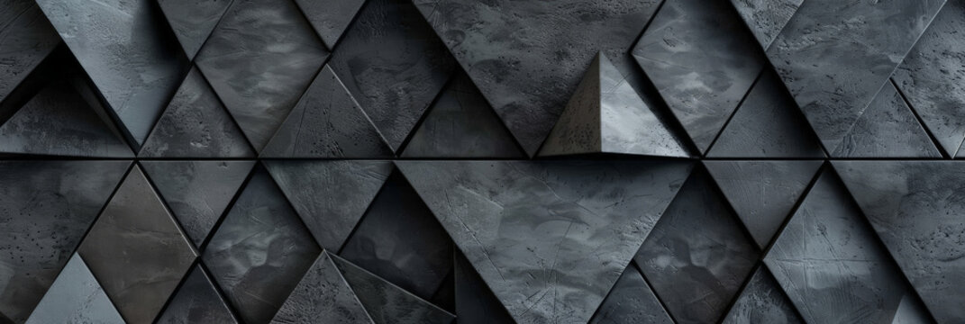 3d black diamond pattern abstract wallpaper on dark background, Digital black geometric triangular gradient shapes  textured graphics poster background