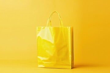 Wall Mural - Yellow shopping bag, online shopping concept, yellow background.