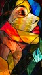 Stained Glass Artwork of a Woman`s Face in Lively Summer Color Palette Feeling created with Generative AI Technology