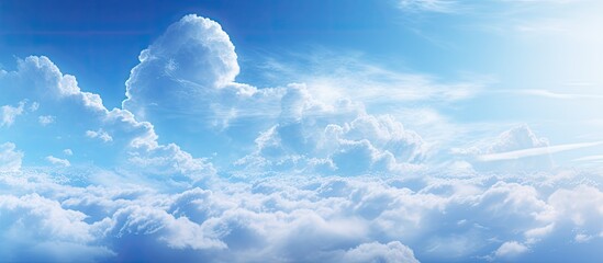 Wall Mural - the image showcases a vibrant sky filled with fluffy clouds and a plane soaring through the air