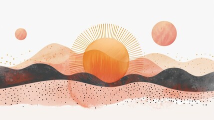 Poster - geometric abstract sunset print bohemian wall art modern sun print boho minimalist.