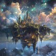 Magical realms and enchanted fortresses float in a cosmic wonderland