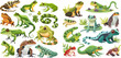 Serpent, reptile and amphibians, frog, iguana and python vector illustration set
