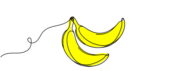 Wall Mural - Banana continuous line drawing vector illustration. One line banana