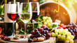 Wine Tasting with Grapes and Glasses in Rustic Style