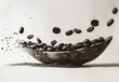 Explosion of ground coffee beans. Generative AI