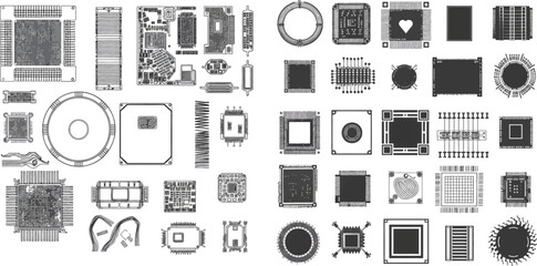 Poster - Electronic chip, CPU border and digital circuit line board