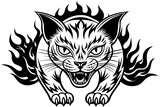 Fototapeta Koty - evil-fire-cat-tattoo-vector-with-symbols-drawn