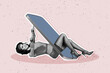 Composite photo collage of happy sexy girl do sport exercise iphone screen legs heels pilates body care isolated on painted background