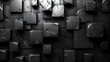 An abstract image showing glossy black cubes with water droplets, creating a texture pattern