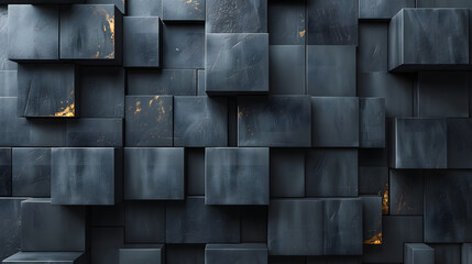 Wall Mural - Multiple blue square blocks with golden elements, showcasing contrast and elegance in a designer arrangement