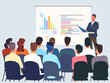 © SachiDesigns - Business people listening to a presentation in a conference room, corporate training vector illustration