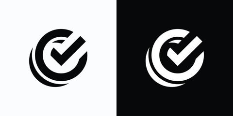 Poster - Vector logo design of initial C and check mark in modern, simple, clean and abstract style.
