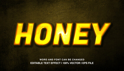 Wall Mural - Honey editable text effect template, yellow glossy bold text style mockup effect, premium vector