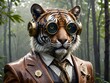 A tiger in a suit, sunglasses and plays music like a DJ in the jungle
