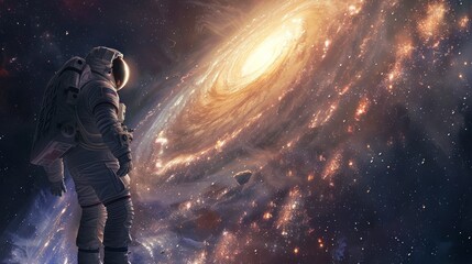 Wall Mural - astronaut observing a galaxy in space floating in high resolution and high quality. concept space,universe