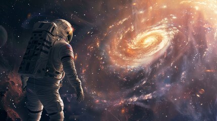 Wall Mural - astronaut observing a galaxy in space floating in high resolution and high quality. concept space,universe,astronaut,galaxies,sun