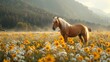 Wild horses on clean alpine meadows