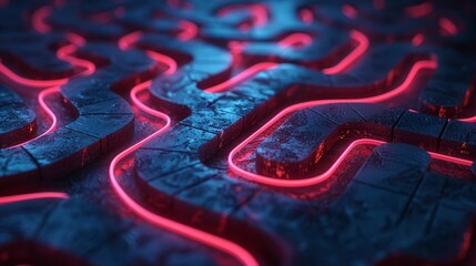 Poster - A complex illuminated labyrinth symbolizing protection against cyber attacks.