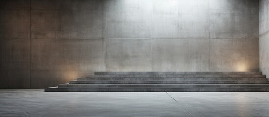 Poster - This image features a detailed close-up of a sturdy concrete wall, complete with steps leading upwards and a bright light fixture illuminating the scene