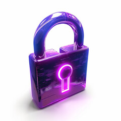 glowing purple lock, white background