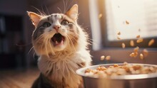 Feeding Pet, Dry Food Bowl, Satisfied Cat