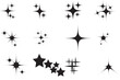 Twinkling stars,  Sparkles, shining burst. Twinkle star shape symbols, shining star icons,  silhouettes of stars. Vector illustration.
