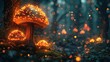 Enchanting Forest Illumination: Glowing Mushroom Lamps and Fireflies 