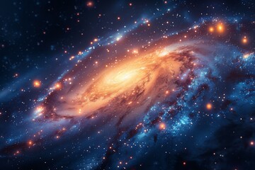 Wall Mural - An extraordinary depiction of a vibrant galaxy with distinct star clusters and a radiating center, evocative of the universe's complexities
